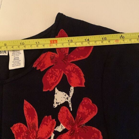 La Cera Black Printed Floral Maxi Rayon Belt Dress Size M - Picture 3 of 7